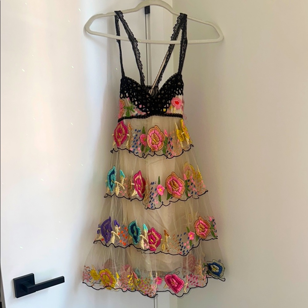Free People Black and Multicolor Floral Dress